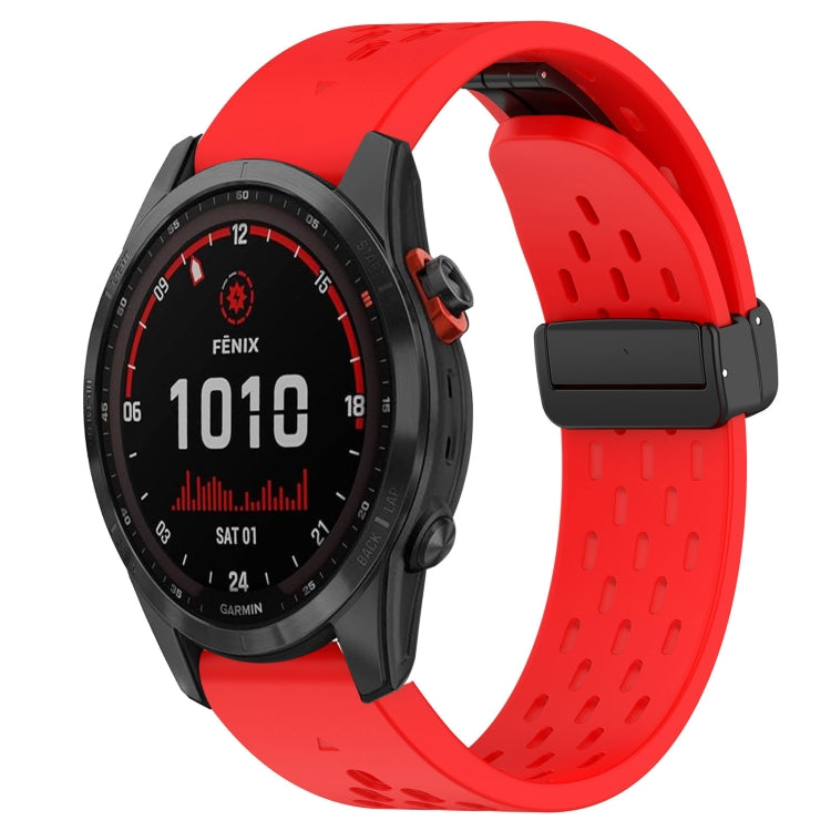 For Garmin Fenix 7S Solar 20mm Folding Buckle Hole Silicone Watch Band(Red) - Watch Bands by buy2fix | Online Shopping UK | buy2fix