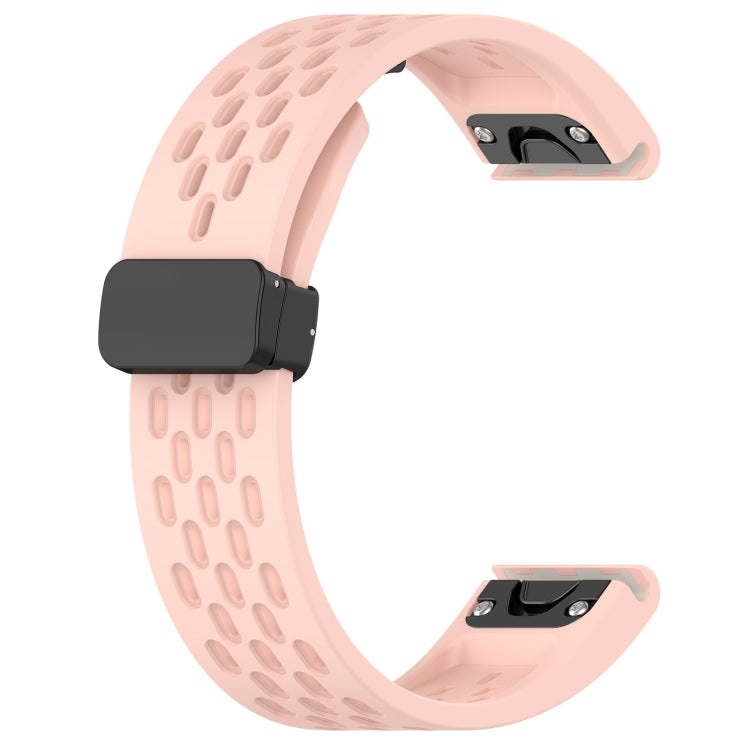 For Garmin Fenix 7X Quick Release Holes Magnetic Buckle Silicone Watch Band(Pink) - Watch Bands by buy2fix | Online Shopping UK | buy2fix