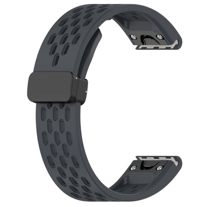 For Garmin Fenix 7X Quick Release Holes Magnetic Buckle Silicone Watch Band(Dark Gray) - Watch Bands by buy2fix | Online Shopping UK | buy2fix