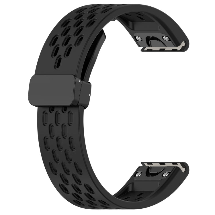 For Garmin Fenix 6X GPS / 6X Pro Quick Release Holes Magnetic Buckle Silicone Watch Band(Black) - Watch Bands by buy2fix | Online Shopping UK | buy2fix