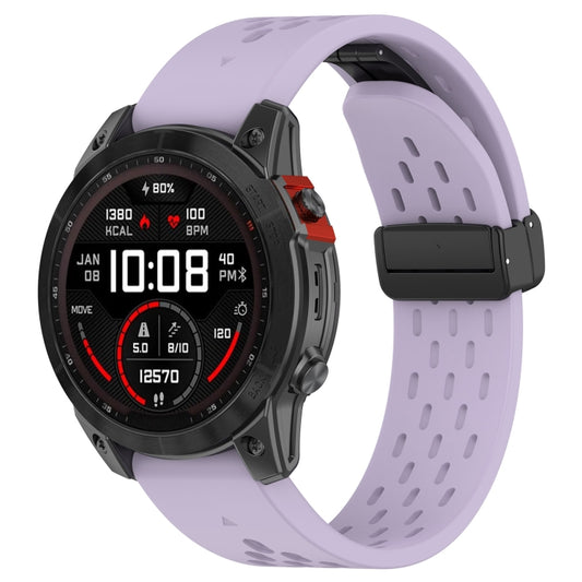 For Garmin Fenix 6X Sapphire GPS Quick Release Holes Magnetic Buckle Silicone Watch Band(Purple) - Watch Bands by buy2fix | Online Shopping UK | buy2fix