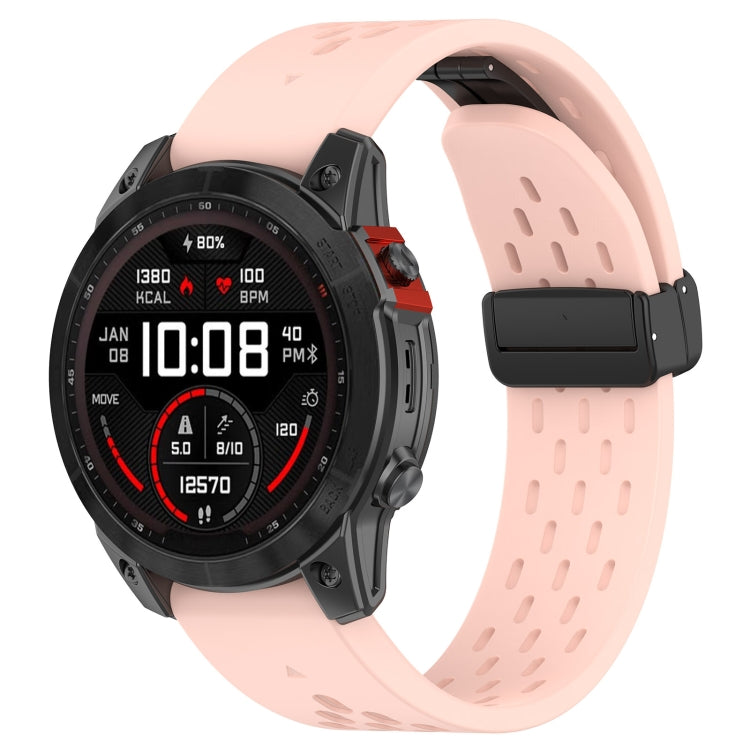 For Garmin Fenix 3 / 3 HR / 3 Sapphire Quick Release Holes Magnetic Buckle Silicone Watch Band(Pink) - Watch Bands by buy2fix | Online Shopping UK | buy2fix