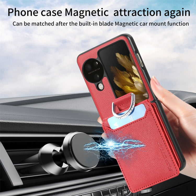 For OPPO Find N3 Flip Litchi PU Ring Holder Wallet Phone Case(Red) - Find N3 Flip Cases by buy2fix | Online Shopping UK | buy2fix