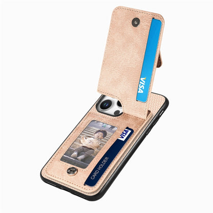 For iPhone 16 Pro Carbon Fiber Vertical Flip Zipper Phone Case(Khaki) - iPhone 16 Pro Cases by buy2fix | Online Shopping UK | buy2fix