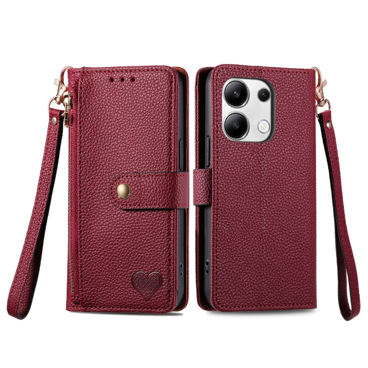 For Xiaomi Redmi Note 13 Pro 4G Love Zipper Lanyard Leather Phone Case(Red) - Note 13 Pro Cases by buy2fix | Online Shopping UK | buy2fix