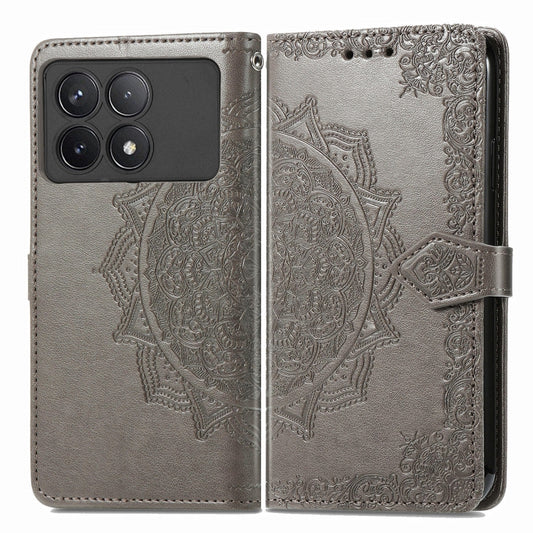 For Xiaomi Redmi K70 Mandala Flower Embossed Leather Phone Case(Grey) - K70 Cases by buy2fix | Online Shopping UK | buy2fix