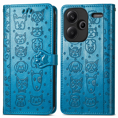 For Xiaomi Redmi Note 13 Pro+ Cat and Dog Embossed Leather Phone Case(Blue) - Note 13 Pro+ Cases by buy2fix | Online Shopping UK | buy2fix