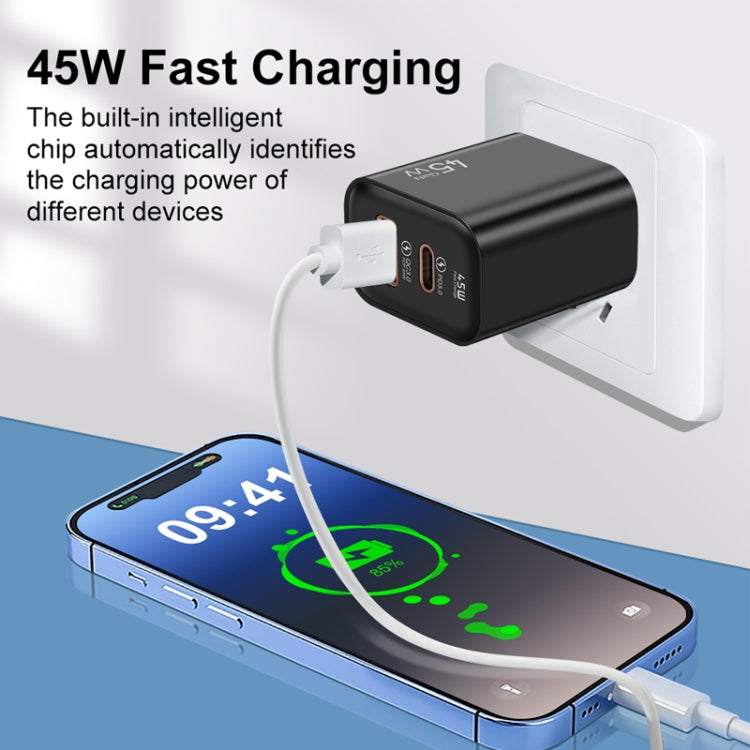 45PQ 45W PD25W + QC3.0 20W USB Super Fast Charger with Type-C to Type-C Cable, US Plug(Black) - USB Charger by buy2fix | Online Shopping UK | buy2fix