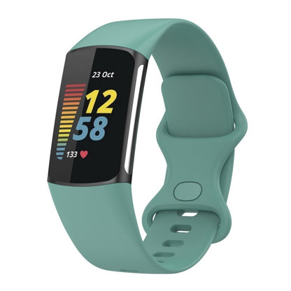 For Fitbit Charge 6 Solid Color Butterfly Buckle Silicone Watch Band, Size:L Size(Pine Green) - Watch Bands by buy2fix | Online Shopping UK | buy2fix