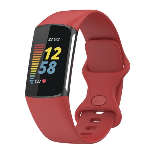 For Fitbit Charge 6 Solid Color Butterfly Buckle Silicone Watch Band, Size:S Size(Red) - Watch Bands by buy2fix | Online Shopping UK | buy2fix