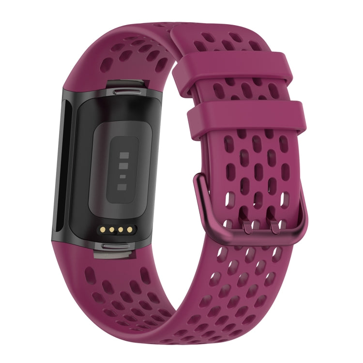 For Fitbit Charge 6 Solid Color Breathable Sports Silicone Watch Band(Wine Red) - Watch Bands by buy2fix | Online Shopping UK | buy2fix