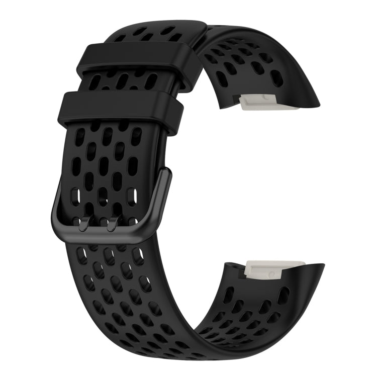 For Fitbit Charge 5 Solid Color Breathable Sports Silicone Watch Band(Black) - Watch Bands by buy2fix | Online Shopping UK | buy2fix
