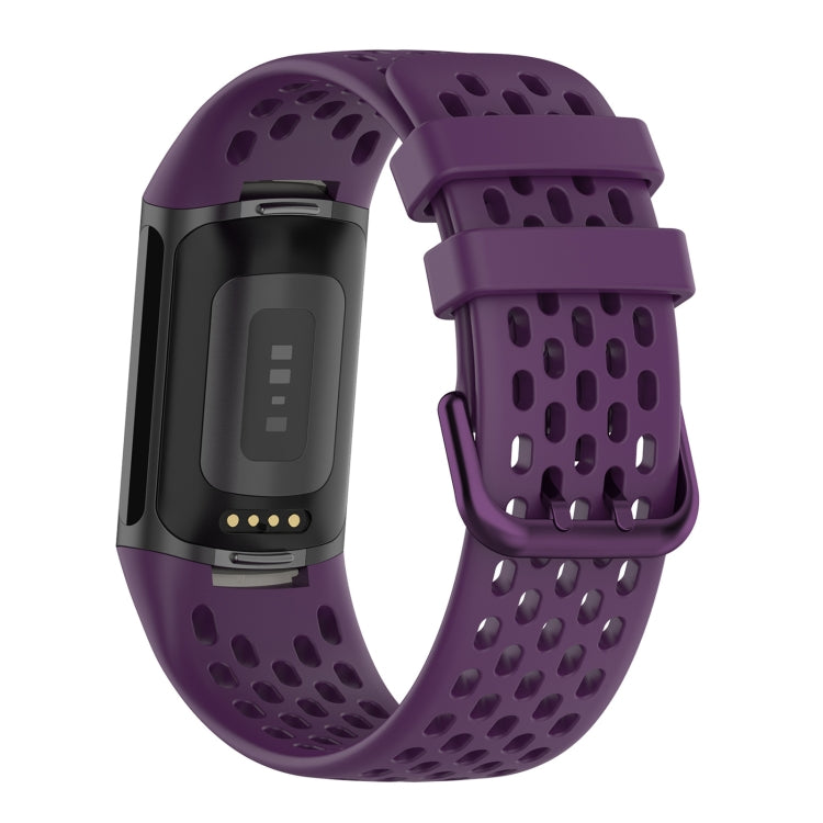 For Fitbit Charge 5 Solid Color Breathable Sports Silicone Watch Band(Dark Purple) - Watch Bands by buy2fix | Online Shopping UK | buy2fix