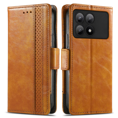 For Xiaomi Redmi K70E CaseNeo Splicing Dual Magnetic Buckle Leather Phone Case(Khaki) - K70E Cases by buy2fix | Online Shopping UK | buy2fix