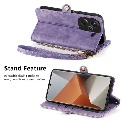 For Xiaomi Redmi Note 13 Pro+ Geometric Zipper Wallet Side Buckle Leather Phone Case(Purple) - Note 13 Pro+ Cases by buy2fix | Online Shopping UK | buy2fix