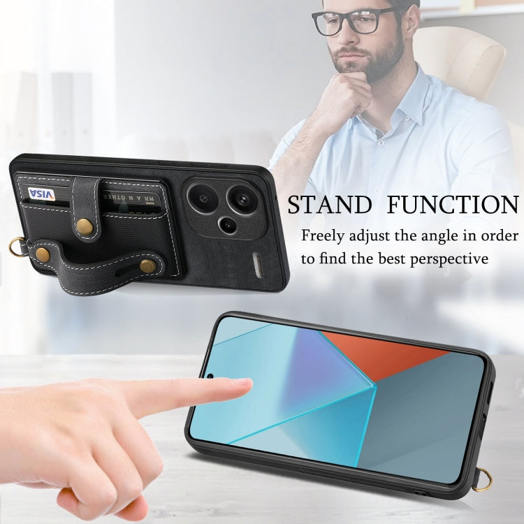For Xiaomi Redmi Note 13 Pro+ Retro Cross Wristband Wallet Leather Back Phone Case(Black) - Note 13 Pro+ Cases by buy2fix | Online Shopping UK | buy2fix