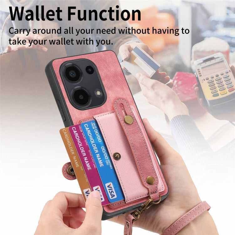 For Xiaomi Redmi Note 13 Pro 4G Retro Cross Wristband Wallet Leather Back Phone Case(Pink) - Note 13 Pro Cases by buy2fix | Online Shopping UK | buy2fix
