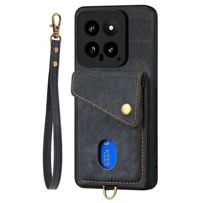 For Xiaomi 14 Retro Card Wallet Fold Leather Phone Case with Strap(Black) - 14 Cases by buy2fix | Online Shopping UK | buy2fix