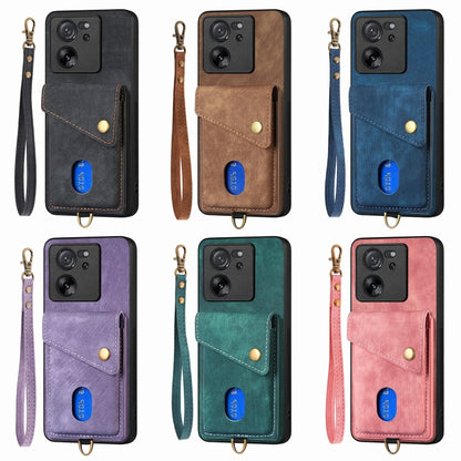 For Xiaomi 14 Pro Retro Card Wallet Fold Leather Phone Case with Strap(Black) - 14 Pro Cases by buy2fix | Online Shopping UK | buy2fix