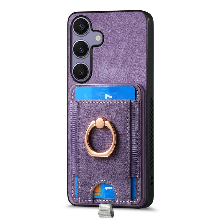 For Samsung Galaxy S25 5G Retro Splitable Magnetic Card Bag Leather Phone Case(Purple) - Galaxy Phone Cases by buy2fix | Online Shopping UK | buy2fix