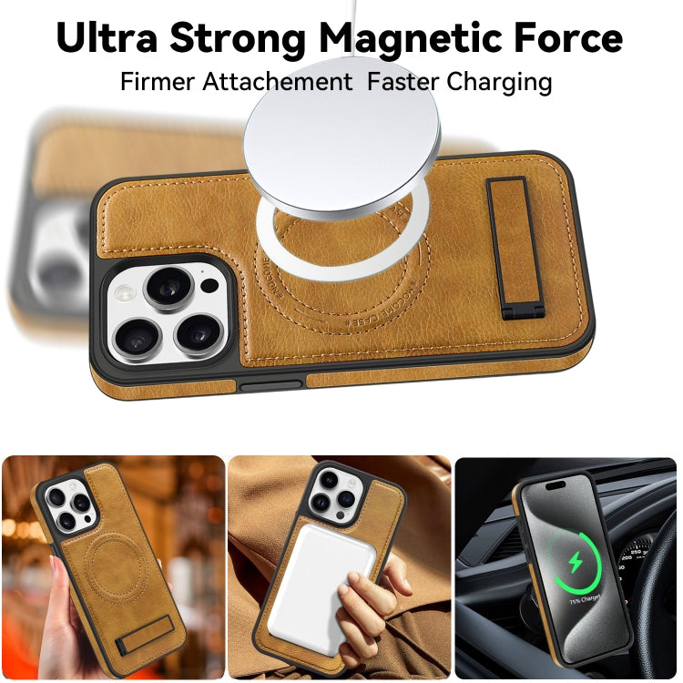 For iPhone 15 Multi-function Holder MagSafe PU Phone Case(Gray) - iPhone 15 Cases by buy2fix | Online Shopping UK | buy2fix