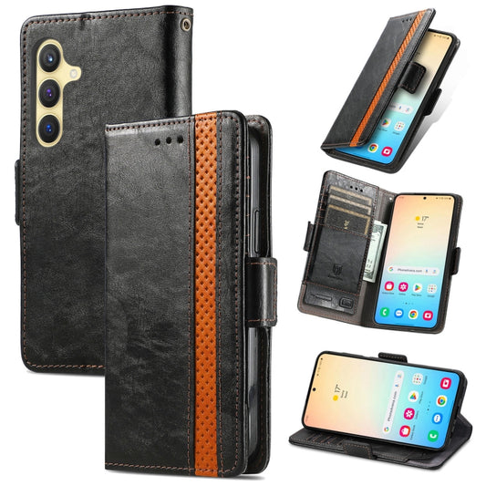 For Samsung Galaxy S25+ 5G CaseNeo Splicing Dual Magnetic Buckle Leather Phone Case(Black) - Galaxy S25+ 5G Cases by CaseNeo | Online Shopping UK | buy2fix