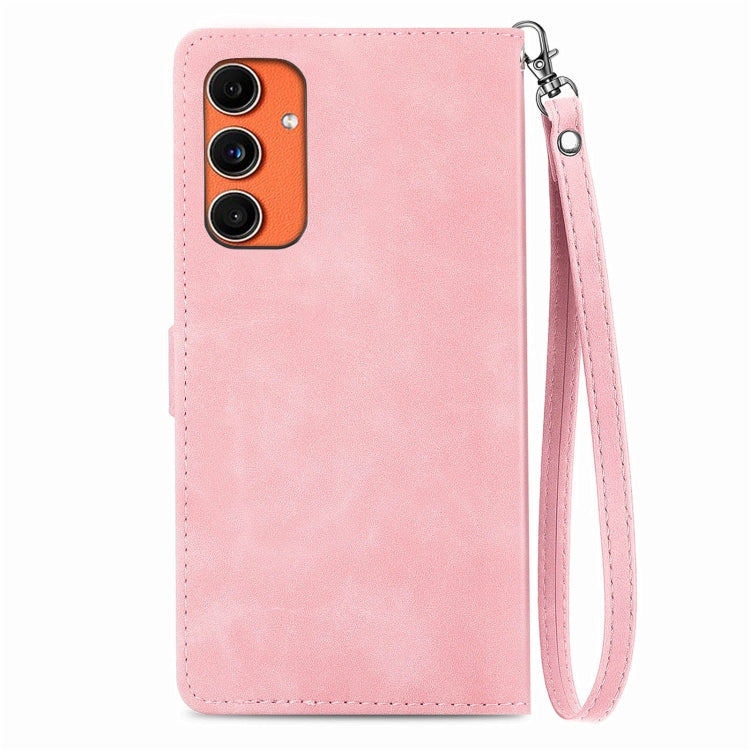 For Samsung Galaxy C55 Embossed Flower Zipper Leather Phone Case(Pink) - Galaxy Phone Cases by buy2fix | Online Shopping UK | buy2fix