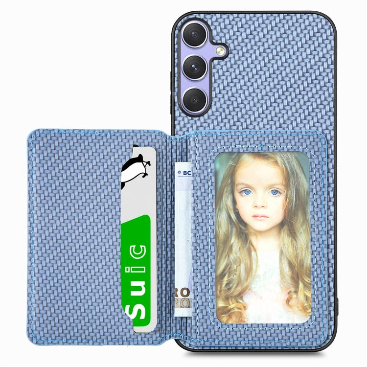 For Samsung Galaxy S25+ 5G Carbon Fiber Magnetic Card Wallet RFID Blocking Phone Case(Blue) - Galaxy S25+ 5G Cases by buy2fix | Online Shopping UK | buy2fix