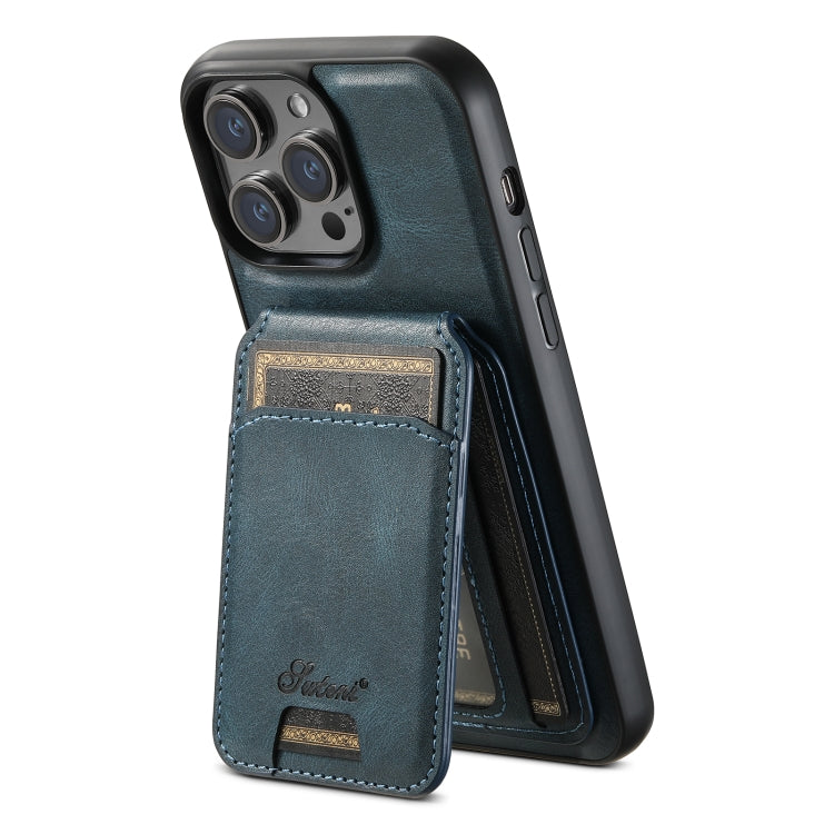 For iPhone 15 Pro Suteni H15 MagSafe Oil Eax Leather Detachable Wallet Back Phone Case(Blue) - iPhone 15 Pro Cases by Suteni | Online Shopping UK | buy2fix