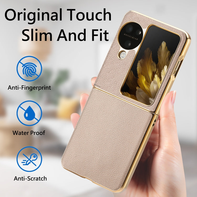 For OPPO Find N3 Flip Litchi Leather Electroplating Shockproof Phone Case(Khaki) - Find N3 Flip Cases by buy2fix | Online Shopping UK | buy2fix