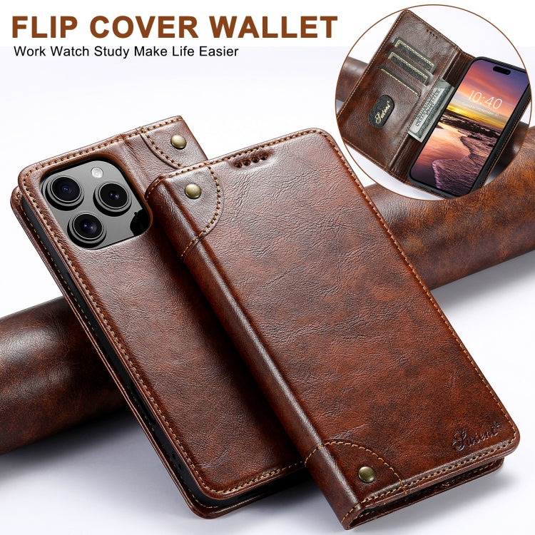 For iPhone 16 Plus Suteni Baroque Calf Texture Buckle Wallet Leather Phone Case(Khaki) - iPhone 16 Plus Cases by Suteni | Online Shopping UK | buy2fix