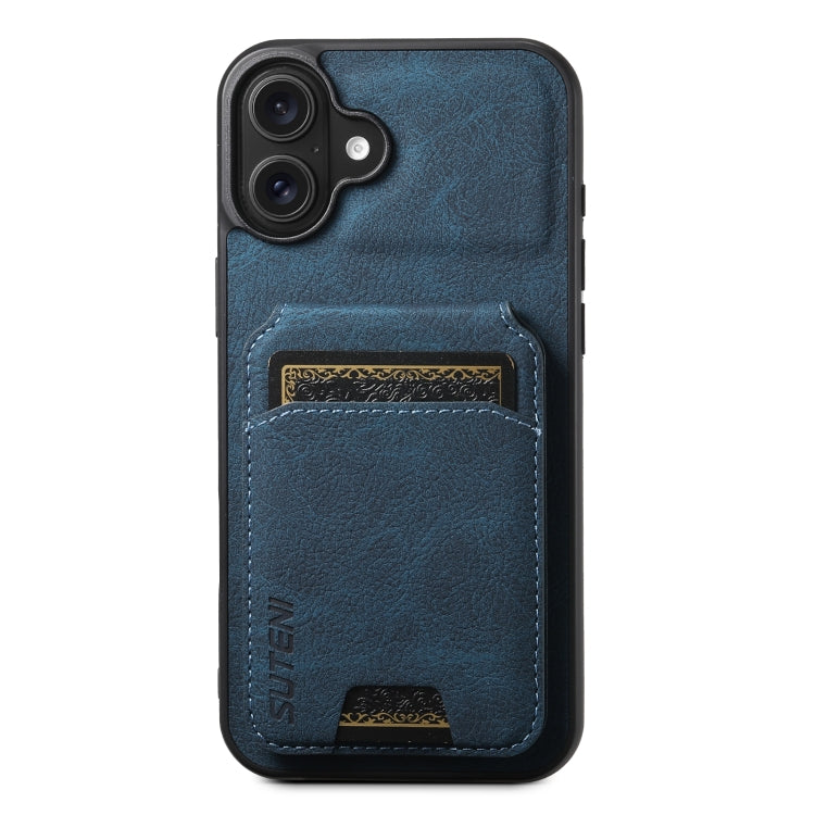 For iPhone 16 Plus Suteni H02 Litchi Leather Card Wallet Stand Back Phone Case(Blue) - iPhone 16 Plus Cases by Suteni | Online Shopping UK | buy2fix