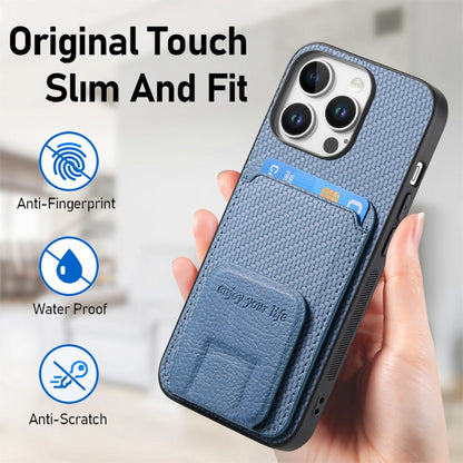 For iPhone 16 Pro Max Carbon Fiber Card Bag Fold Stand Phone Case(Blue) - iPhone 16 Pro Max Cases by buy2fix | Online Shopping UK | buy2fix