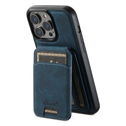 For iPhone 15 Pro Suteni H17 Litchi Texture Leather MagSafe Detachable Wallet Phone Case(Blue) - iPhone 15 Pro Cases by Suteni | Online Shopping UK | buy2fix