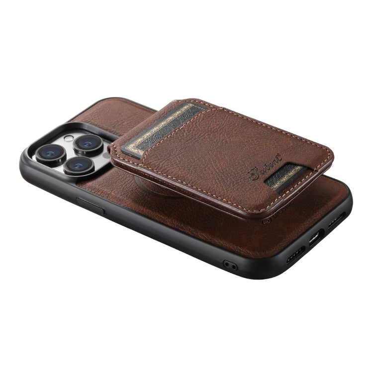 For iPhone 14 Pro Suteni H17 Litchi Texture Leather MagSafe Detachable Wallet Phone Case(Brown) - iPhone 14 Pro Cases by Suteni | Online Shopping UK | buy2fix