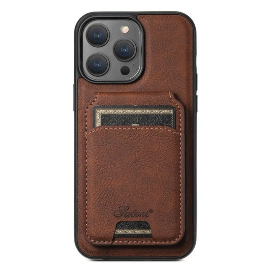 For iPhone 14 Pro Max Suteni H17 Litchi Texture Leather MagSafe Detachable Wallet Phone Case(Brown) - iPhone 14 Pro Max Cases by Suteni | Online Shopping UK | buy2fix