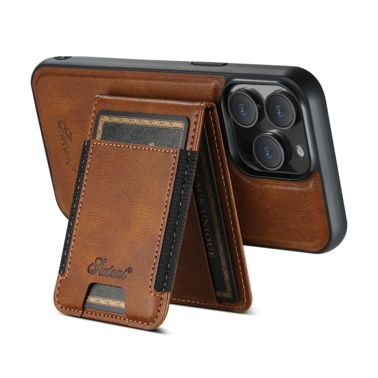 For iPhone 15 Suteni H17 Oil Eax Leather MagSafe Detachable Wallet Phone Case(Brown) - iPhone 15 Cases by Suteni | Online Shopping UK | buy2fix