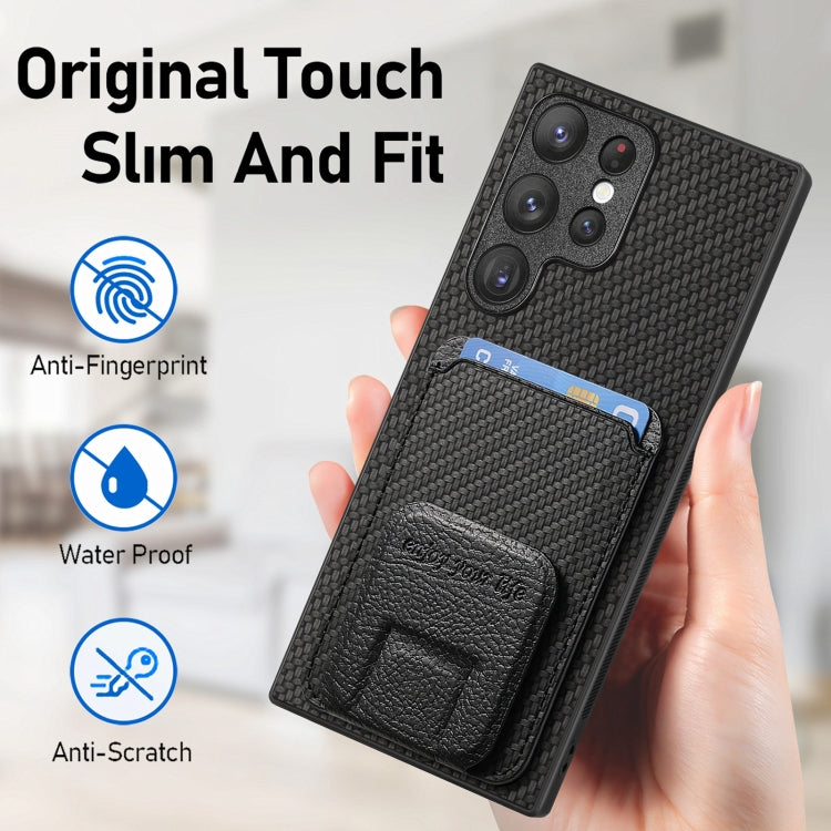 For Samsung Galaxy S23 FE 5G Carbon Fiber Card Bag Fold Stand Phone Case(Black) - Galaxy S23 FE 5G Cases by buy2fix | Online Shopping UK | buy2fix