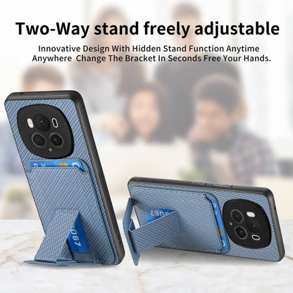 For Honor Magic6 Pro Carbon Fiber Card Bag Fold Stand Phone Case(Blue) - Honor Cases by buy2fix | Online Shopping UK | buy2fix