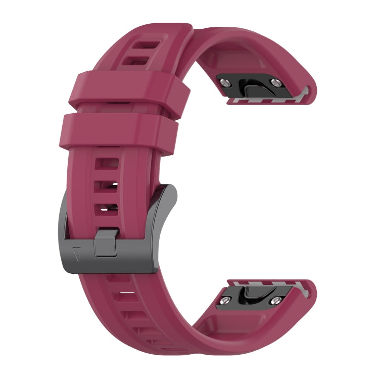 For Garmin Fenix 6 GPS Solid Color Black Buckle Silicone Quick Release Watch Band(Wine Red) - Watch Bands by buy2fix | Online Shopping UK | buy2fix