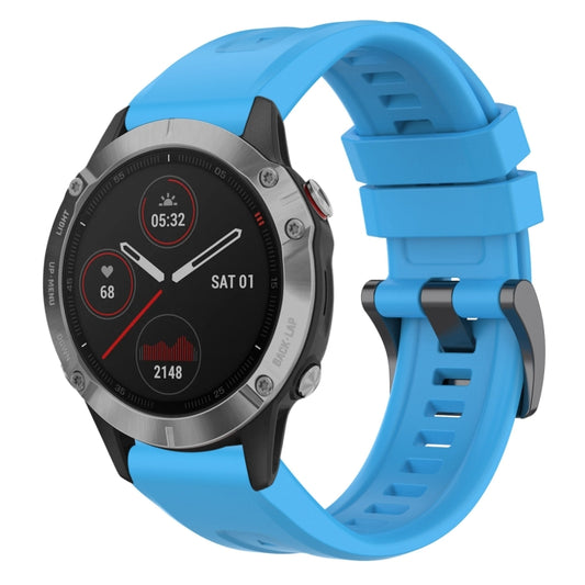 For Garmin Fenix 6 GPS Solid Color Black Buckle Silicone Quick Release Watch Band(Sky Blue) - Watch Bands by buy2fix | Online Shopping UK | buy2fix