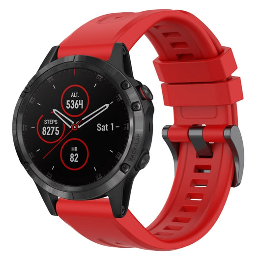 For Garmin Fenix 5 / Fenix 5 Plus Solid Color Black Buckle Silicone Quick Release Watch Band(Red) - Watch Bands by buy2fix | Online Shopping UK | buy2fix