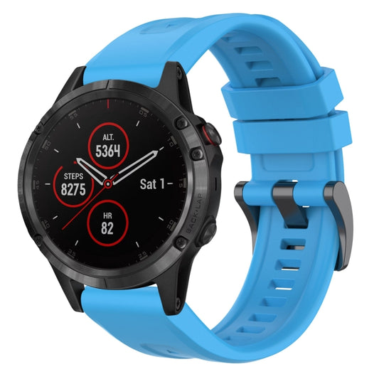 For Garmin Fenix 5 / Fenix 5 Plus Solid Color Black Buckle Silicone Quick Release Watch Band(Sky Blue) - Watch Bands by buy2fix | Online Shopping UK | buy2fix