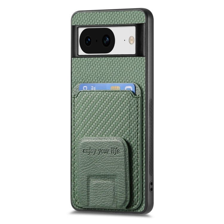 For Google Pixel 6a Carbon Fiber Card Bag Fold Stand Phone Case(Green) - Google Cases by buy2fix | Online Shopping UK | buy2fix