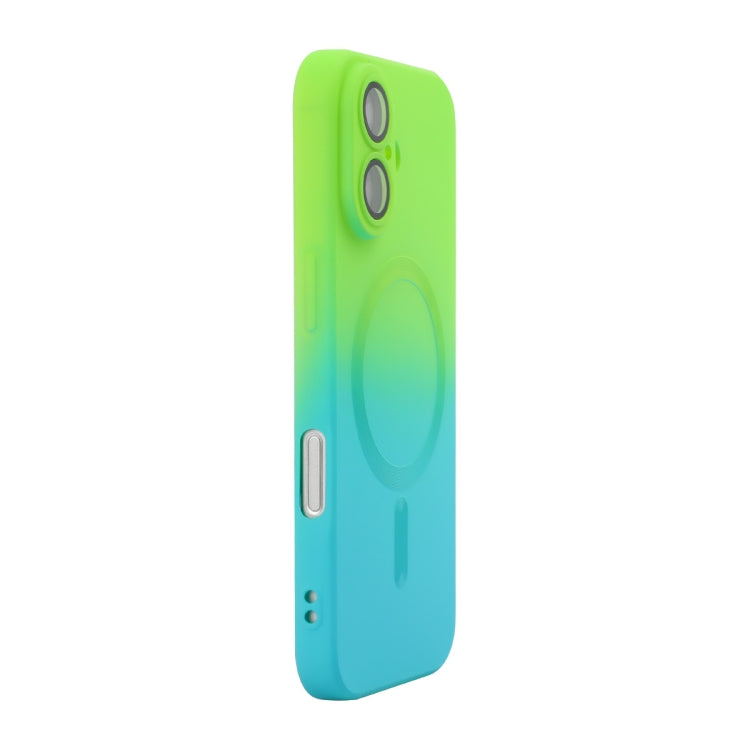 For iPhone 16 Plus ENKAY Hat-Prince MagSafe Rainbow Gradient Silicone Phone Case with Lens Film(Green Blue) - iPhone 16 Plus Cases by ENKAY | Online Shopping UK | buy2fix