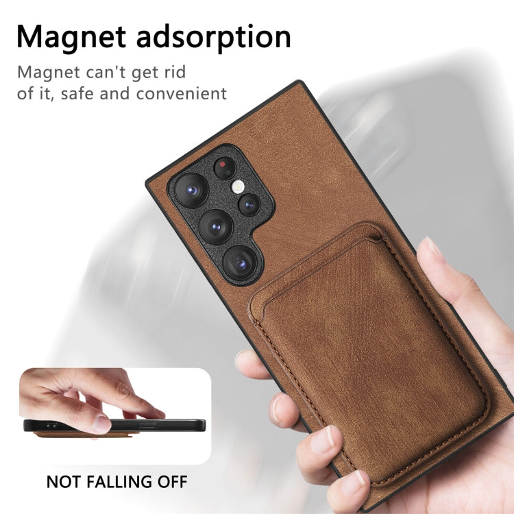 For Samsung Galaxy S22 Ultra 5G Retro Leather Card Bag Magnetic Phone Case(Brown) - Galaxy S22 Ultra 5G Cases by buy2fix | Online Shopping UK | buy2fix