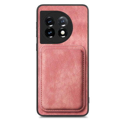 For OnePlus 11 Retro Leather Card Bag Magnetic Phone Case(Pink) - OnePlus Cases by buy2fix | Online Shopping UK | buy2fix