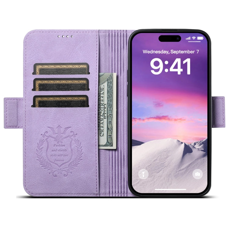 For iPhone 14 SUTENI J07 Multifunctional Horizontal Flip Magsafe Leather Phone Case(Purple) - iPhone 14 Cases by Suteni | Online Shopping UK | buy2fix