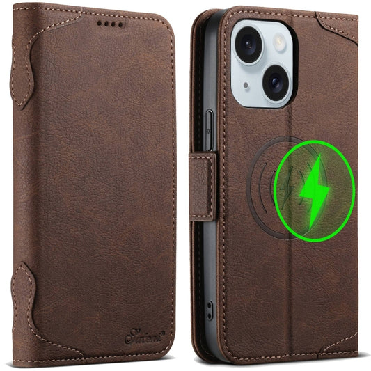 For iPhone 15 SUTENI J07 Multifunctional Horizontal Flip Magsafe Leather Phone Case(Brown) - iPhone 15 Cases by Suteni | Online Shopping UK | buy2fix