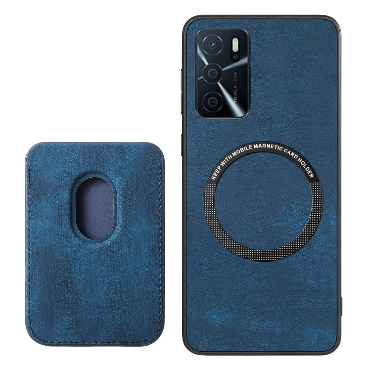 For OPPO A57 4G Retro Leather Card Bag Magnetic Phone Case(Blue) - OPPO Cases by buy2fix | Online Shopping UK | buy2fix